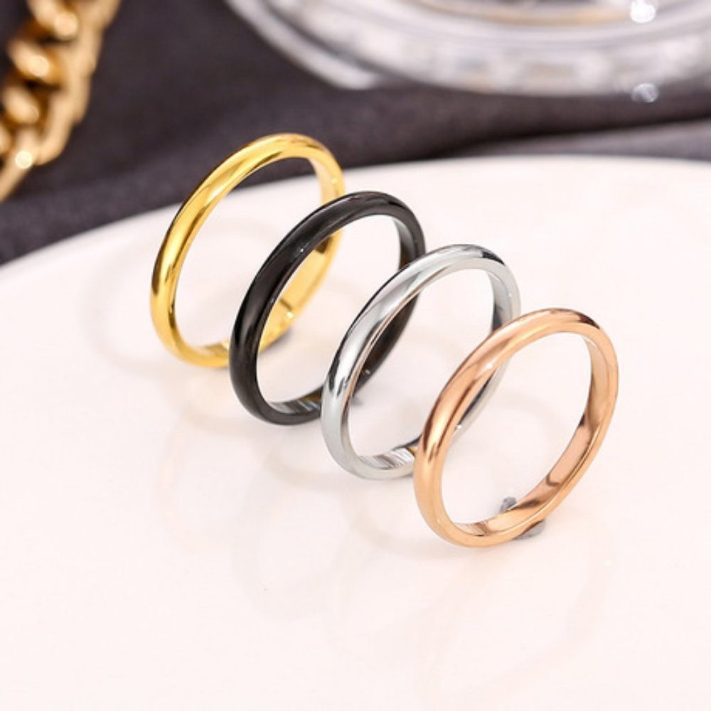 NEW Simple Yellow Gold 2mm Stackable Band Ring - Picture 4 of 4